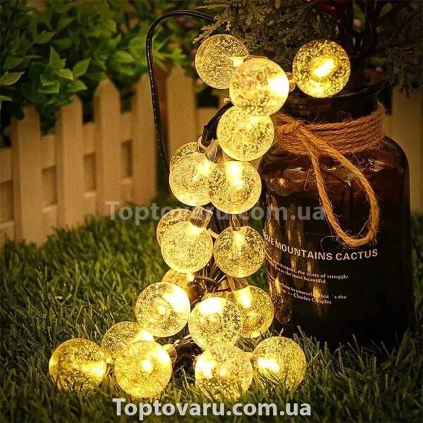 Гірлянда Кульки 50 Led вулична вологостійка від сонячної панелі, чорний дріт SF-61 Тепле світло 21913 фото