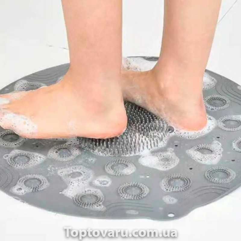 Килимок для душу нековзний зі щіткою для стоп Massage foot сірий 585 фото