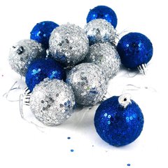 Набір ялинкових кульок "Магічна Новорічна" 12 шт. Сині з сріблом (в блискітках) 3206 фото