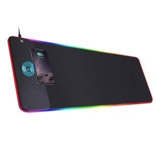 Коврик для компьютерной мыши с беспроводной зарядкой Mousepads Led Wireless Charger Leather Extended 5W, 15W Черный 29994 фото