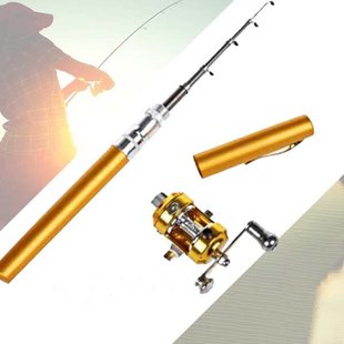 Складна міні вудка 97 см Fishing Rod In Pen Case Gold 2918 фото