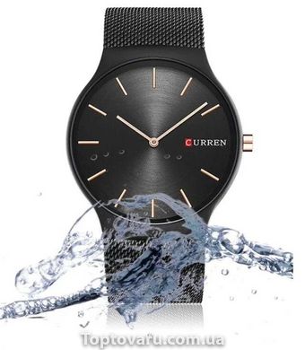 Наручные мужские часы Curen металлический браслет Черные 1881 фото