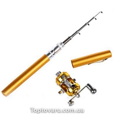Складна міні вудка 97 см Fishing Rod In Pen Case Gold 2918 фото