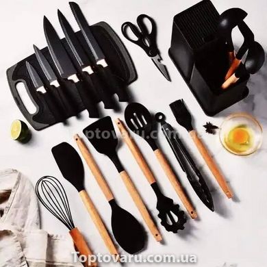 Набор ножей и кухонной утвари с разделочной доской 19 предметов Zepline ZP-0102 Черный 14748 фото