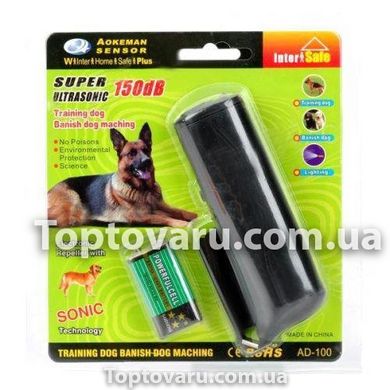Ультразвуковий відлякувач собак з ліхтарем AD-100 black 371 фото