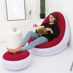 Надувний диван AIR SOFA | Надувне крісло велюрове з пуфом Червоний 7584 фото