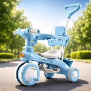 Велосипед триколісний Baby Carriage 588 з батьківською ручкою та кошиком Блакитний 37526 фото