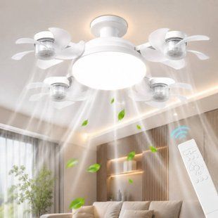 Світильник-вентилятор стельовий LED з пультом дистанційного керування, 4 складні лопаті, 3 швидкості, регулювання кольору Білий 38103 фото