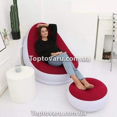 Надувний диван AIR SOFA | Надувне крісло велюрове з пуфом Червоний 7584 фото