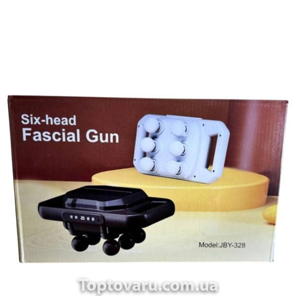 Массажер перкуссионный для тела 6 массажных головок Fascial Gun JBY-328 Черный 30596 фото