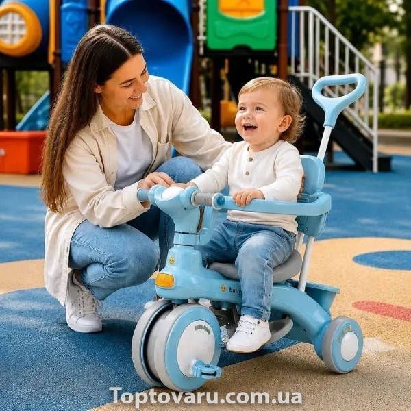 Велосипед триколісний Baby Carriage 588 з батьківською ручкою та кошиком Блакитний 37526 фото