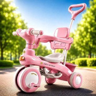 Велосипед триколісний Baby Carriage 588 з батьківською ручкою та кошиком Рожевий 37527 фото