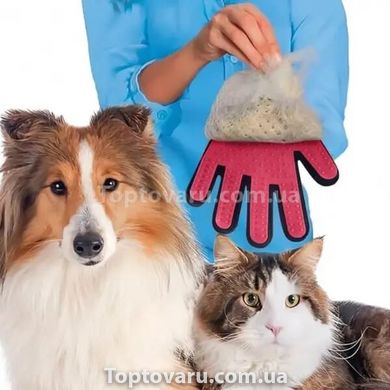 Перчатка для вычесывания шерсти с домашних животных PET GLOVES True Touch Розовый 11128 фото