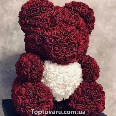 Ведмедик з серцем з 3D троянд Teddy Rose 40 см Бордовий NEW фото