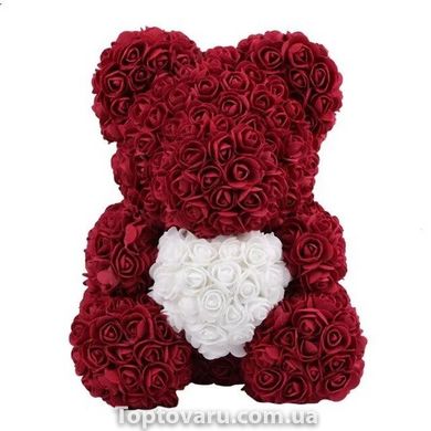 Ведмедик з серцем з 3D троянд Teddy Rose 40 см Бордовий NEW фото
