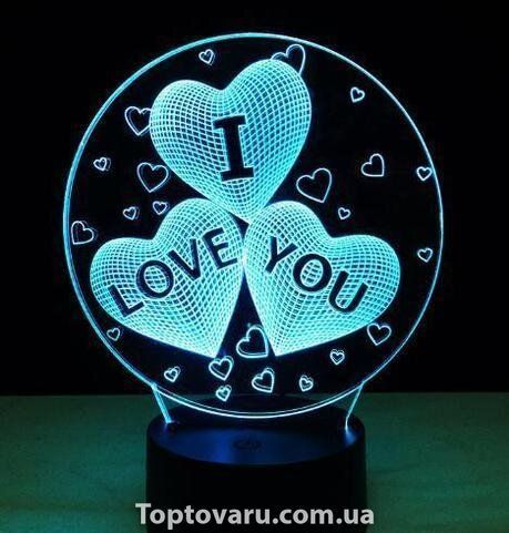 Настільний світильник New Idea 3D Desk Lamp Серця в кулі "I love you" 1533 фото