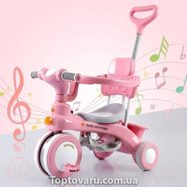 Велосипед триколісний Baby Carriage 588 з батьківською ручкою та кошиком Рожевий 37527 фото