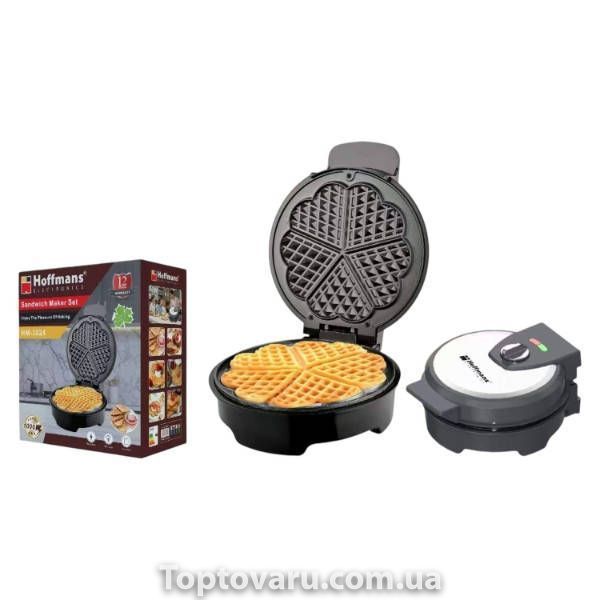 Вафельниця Hoffmans HM-3024 з формами серця 1000W Чорна 38079 фото