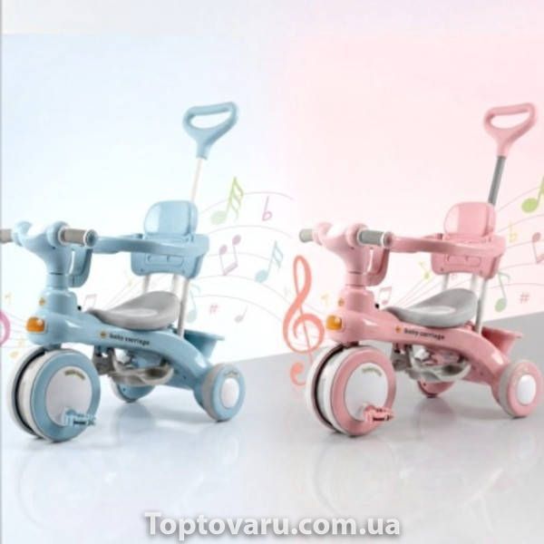 Велосипед триколісний Baby Carriage 588 з батьківською ручкою та кошиком Рожевий 37527 фото