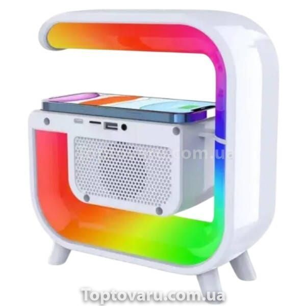 Нічник акумуляторний з колонкою, бездротовою зарядкою та годинником G3 mini Білий 32709 фото