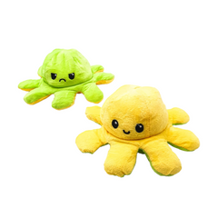 М'яка іграшка восьминіг перевертень двосторонній «веселий + сумний» Зелений жовтий 10644 фото