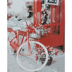 Картина за номерами Strateg ПРЕМІУМ Велосипед з квітами з лаком розміром 40х50 см (SY6857) SY6857-00002 фото