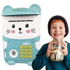 Детский сейф-копилка Good Luck Kitty с отпечатком пальца Голубой + Подарок 3374 фото