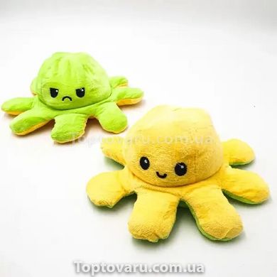 Мягкая игрушка осьминог перевертыш двусторонний «веселый + грустный» Зеленый желтый 10644 фото