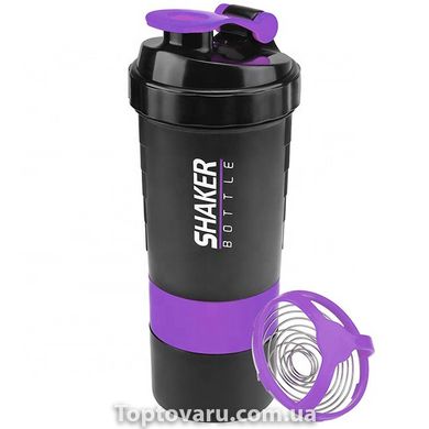 Шейкер 3-х камерний для спортивного живлення Spider Bottle Чорно-Фіолетовий 6972 фото