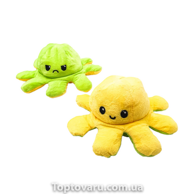 М'яка іграшка восьминіг перевертень двосторонній «веселий + сумний» Зелений жовтий 10644 фото
