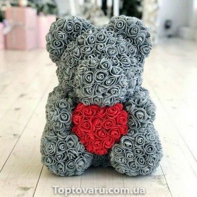 Ведмедик з серцем з 3D троянд Teddy Rose 40 см Сірий NEW фото