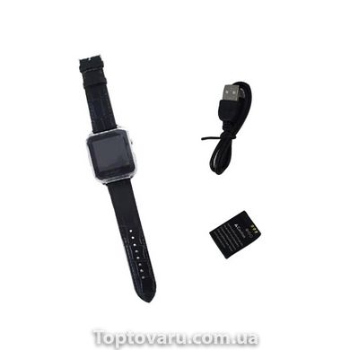 Розумний годинник Smart Watch X7 з чорним шкіряним ремінцем та срібним обідком 4094 фото