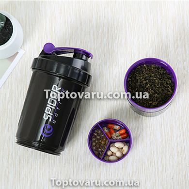 Шейкер 3-х камерный для спортивного питания Spider Bottle Черно-Фиолетовый 6972 фото
