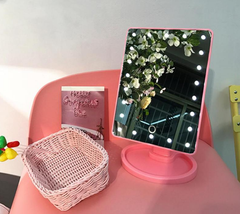 Настольное зеркало для макияжа Mirror c LED подсветкой 22 диода квадратное Розовое