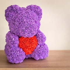 Ведмедик з серцем з 3D троянд Teddy Rose 40 см Фіолетовий 492 фото