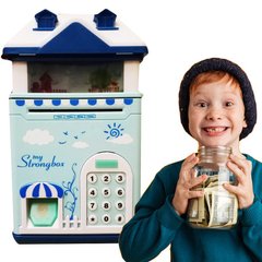 Детский сейф-копилка "Волшебный Домик" с отпечатком пальца Голубой + Подарок 3378 фото