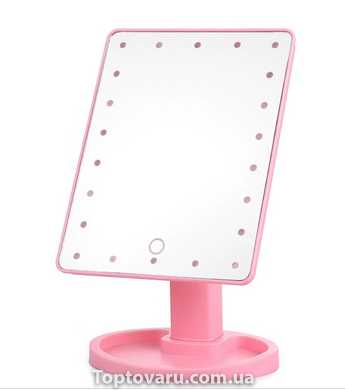 Настільне дзеркало для макіяжу Mirror з LED підсвічуванням 22 діода квадратне Рожеве 544 фото