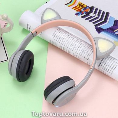 Бездротові Bluetooth-навушники Y47 Cat Ear з котячими вушками і LED підсвічуванням Сірі 7539 фото