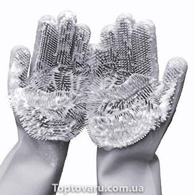 Силиконовые перчатки для мытья и чистки Magic Silicone Gloves с ворсом Серые 633 фото