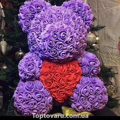 Ведмедик з серцем з 3D троянд Teddy Rose 40 см Фіолетовий 492 фото