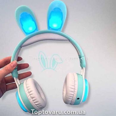 Навушники бездротові дитячі з вушками кролика LED підсвічування KE-01 Бірюзові 13356 фото