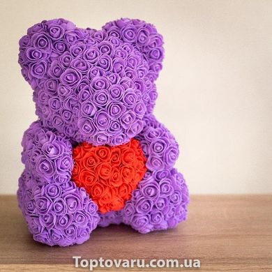 Мишка с сердцем из 3D роз Teddy Rose 40 см Фиолетовый 492 фото