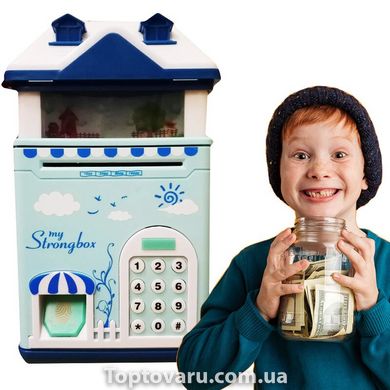 Дитячий сейф-скарбничка "Чарівний Будиночок" з відбитком пальця Блакитний + Подарунок 3378 фото