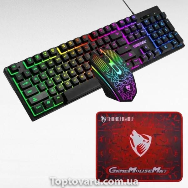 Игровой комплект клавиатура, мышь, наушники, коврик Gaming Combo 4-in-1 T-Wolf TF-400 Черный 36438 фото