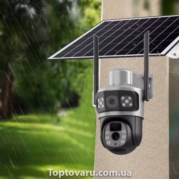 Камера відеоспостереження вулична поворотна із сонячною панеллю 300Вт IP PTZ 7003 V380 4G Чорна 29299 фото