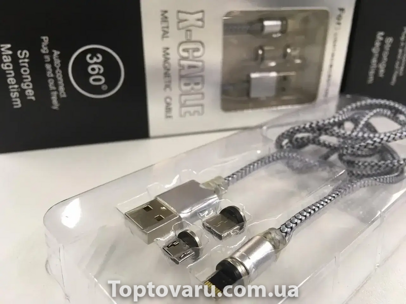 Магнітний кабель 3 в 1 USB - microUSB / Lightning / Type-C 6300 фото