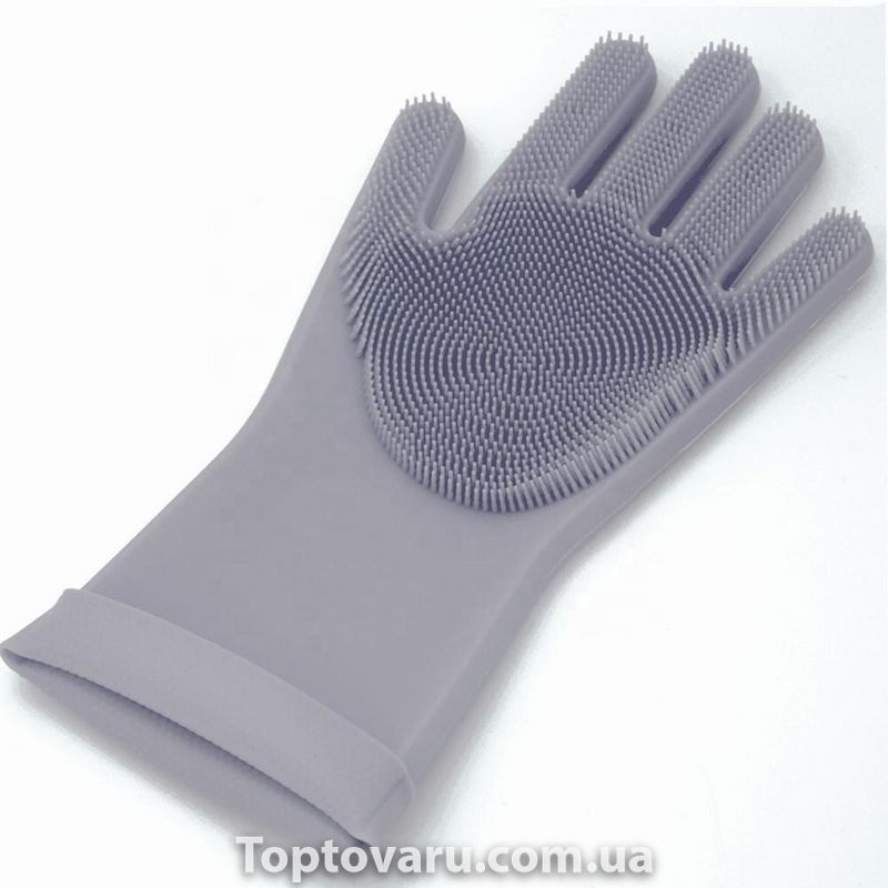 Силіконові рукавички для миття і чищення Magic Silicone Gloves з ворсом Сірі 633 фото